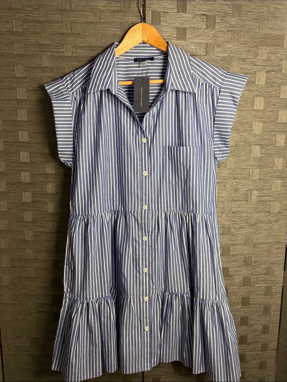 Tommy Hilfiger Blue and White Striped Tiered Shirt Dress